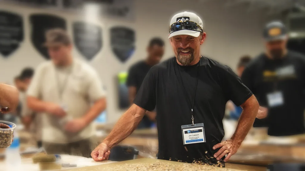 Jim Lasson participating in a concrete coatings training session.